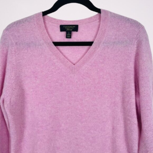 Charter Club NWOT 100% Luxury Cashmere V-Neck Pullover Sweater L Pink lavender - Picture 3 of 9